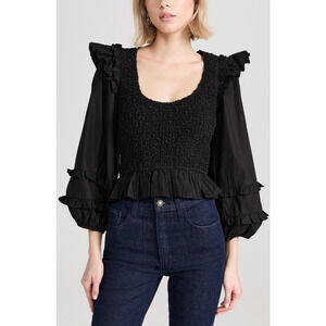 Cleobella 'Veronika Solid' Black Poplin Blouse Size S